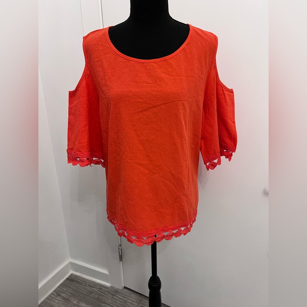 Vibrant Orange Cold Shoulder Blouse